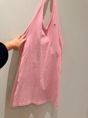 Lilly Pulitzer Pink Halter dress with Green Palm Embroidery